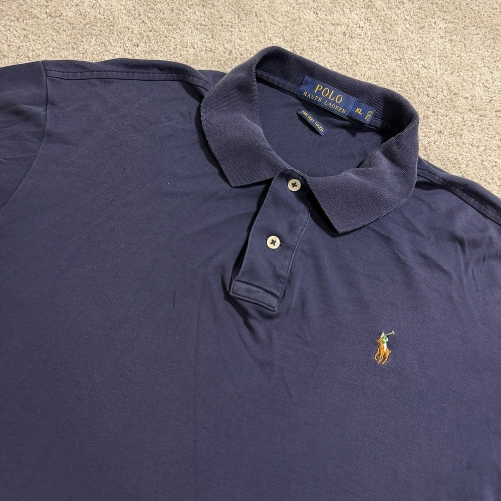 Polo Ralph Lauren Shirt Mens Sz XL‎ Navy Blue Pima Soft Touch Golf Flesh Pony